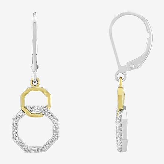 Limited Quantities! Womens 1/5 CT. Natural White Diamond 10K Gold Sterling Silver Circle Drop Earrings