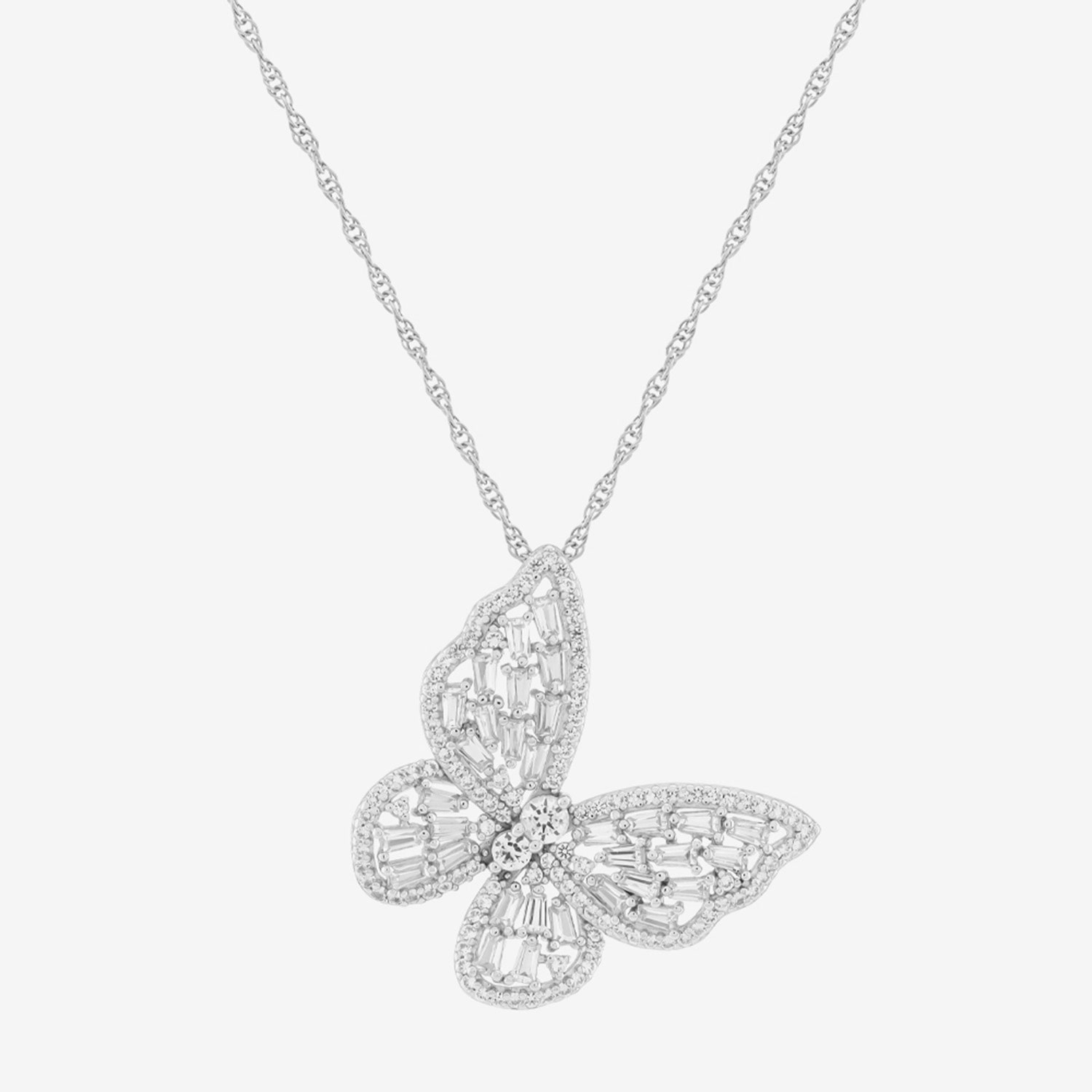 Limited Quantities! Womens Lab Created White Sapphire Sterling Silver Butterfly 18 Inch Pendant Necklace