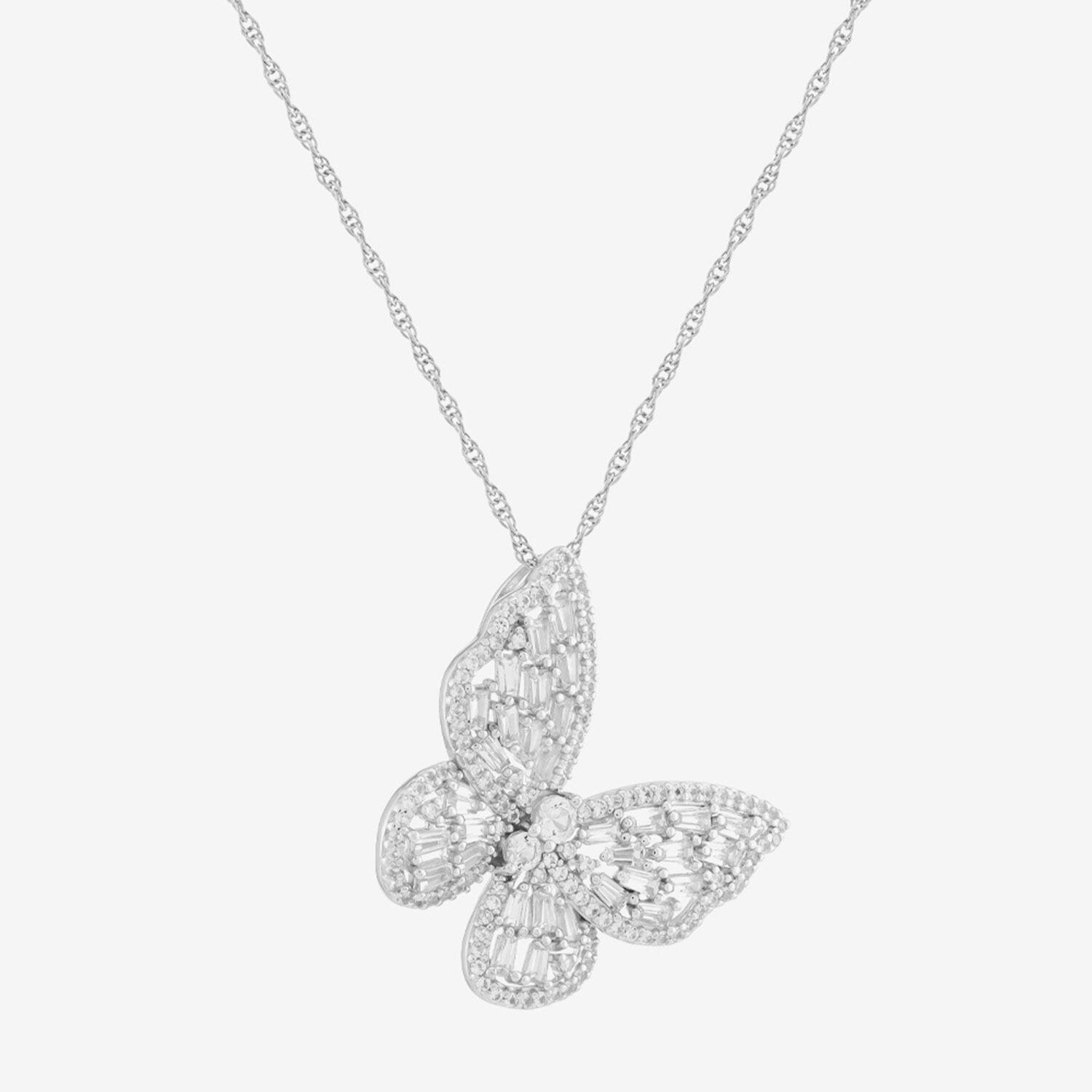 Limited Quantities! Womens Lab Created White Sapphire Sterling Silver Butterfly 18 Inch Pendant Necklace