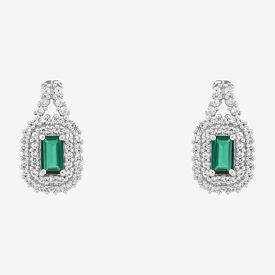 Limited Quantities! Lab Created Green Emerald Sterling Silver 15.5mm Stud Earrings