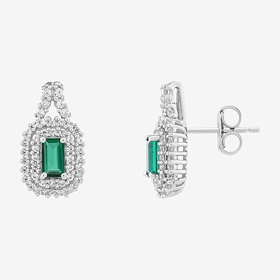 Limited Quantities! Lab Created Green Emerald Sterling Silver 15.5mm Stud Earrings