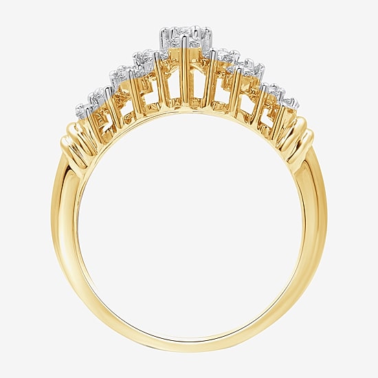 (G, Si1-Si2) Womens 2.5MM 1 CT. T.W. Lab Grown White Diamond 10K Two Tone Gold Cluster Band