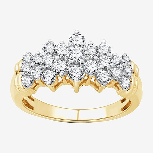 (G, Si1-Si2) Womens 2.5MM 1 CT. T.W. Lab Grown White Diamond 10K Two Tone Gold Cluster Band, 9, Yellow