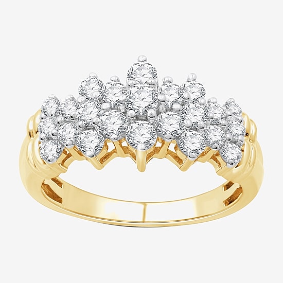 (G, Si1-Si2) Womens 2.5MM 1 CT. T.W. Lab Grown White Diamond 10K Two Tone Gold Cluster Band