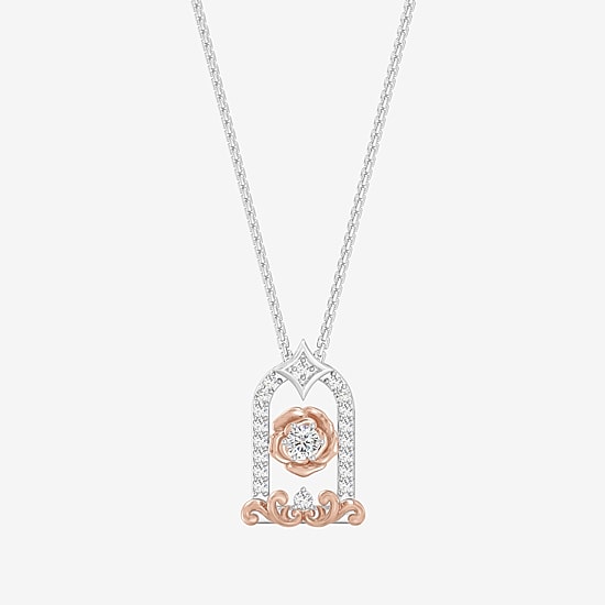 Enchanted Disney Fine Jewelry (I Womens 1/4 CT. T.W. Lab Grown White Diamond 14K Gold Over Silver Sterling Silver 18 Inch Pendant Necklace