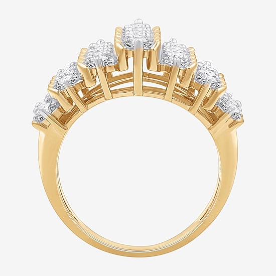 G/Si1-Si2 Womens 3 CT. T.W. Lab Grown White Diamond 14K Gold Over Silver Cluster Cocktail Ring