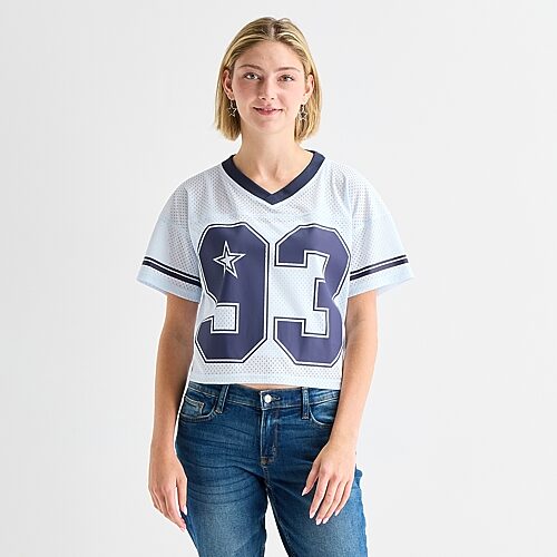Arizona Womens Juniors V Neck Short Sleeve Jersey, Medium, Blue