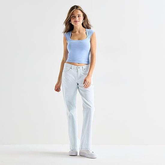 Arizona Striped Womens Juniors Low Rise Straight Leg Jean