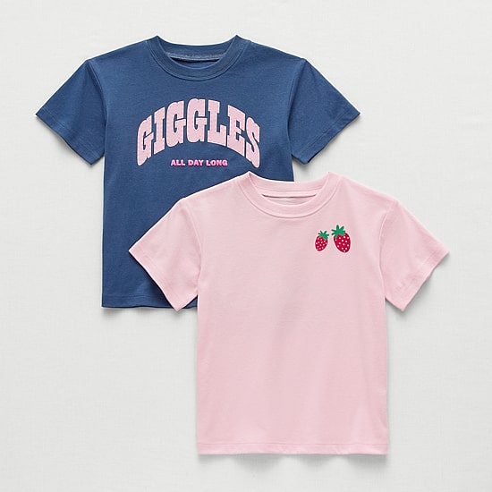 Okie Dokie Toddler & Little Girls Round Neck Short Sleeve Relaxed Fit 2-pc. Graphic T-Shirt