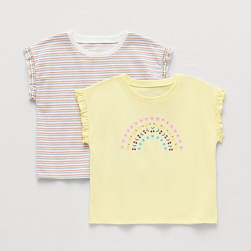 Okie Dokie Toddler & Little Girls Round Neck Short Sleeve Regular Fit 2-pc. Graphic T-Shirt, 5t, Yellow
