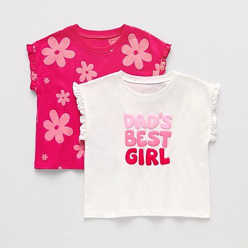 Okie Dokie Toddler & Little Girls Round Neck Short Sleeve Regular Fit Graphic T-Shirt, 6, Pink