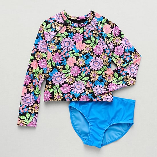 Thereabouts Little & Big Kid Girls Floral 2-pc. Rash Guard Set