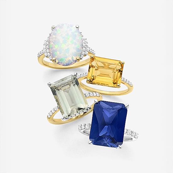 Womens Genuine Yellow Citrine 14K Gold Over Silver Side Stone Cocktail Ring