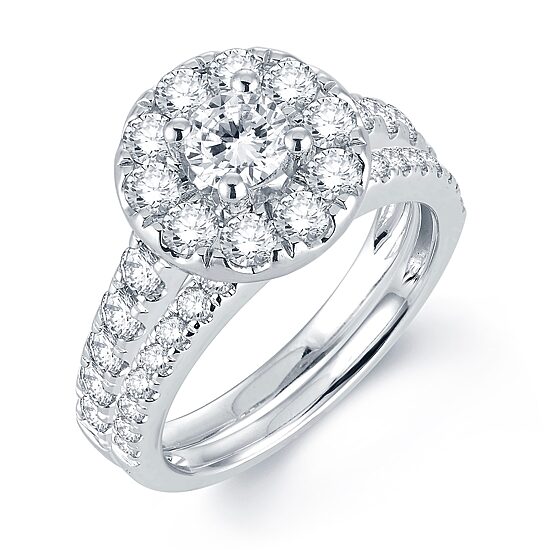 Signature By Modern Bride Womens 2 CT. T.W. Natural White Diamond 14K Gold Round Halo Bridal Set