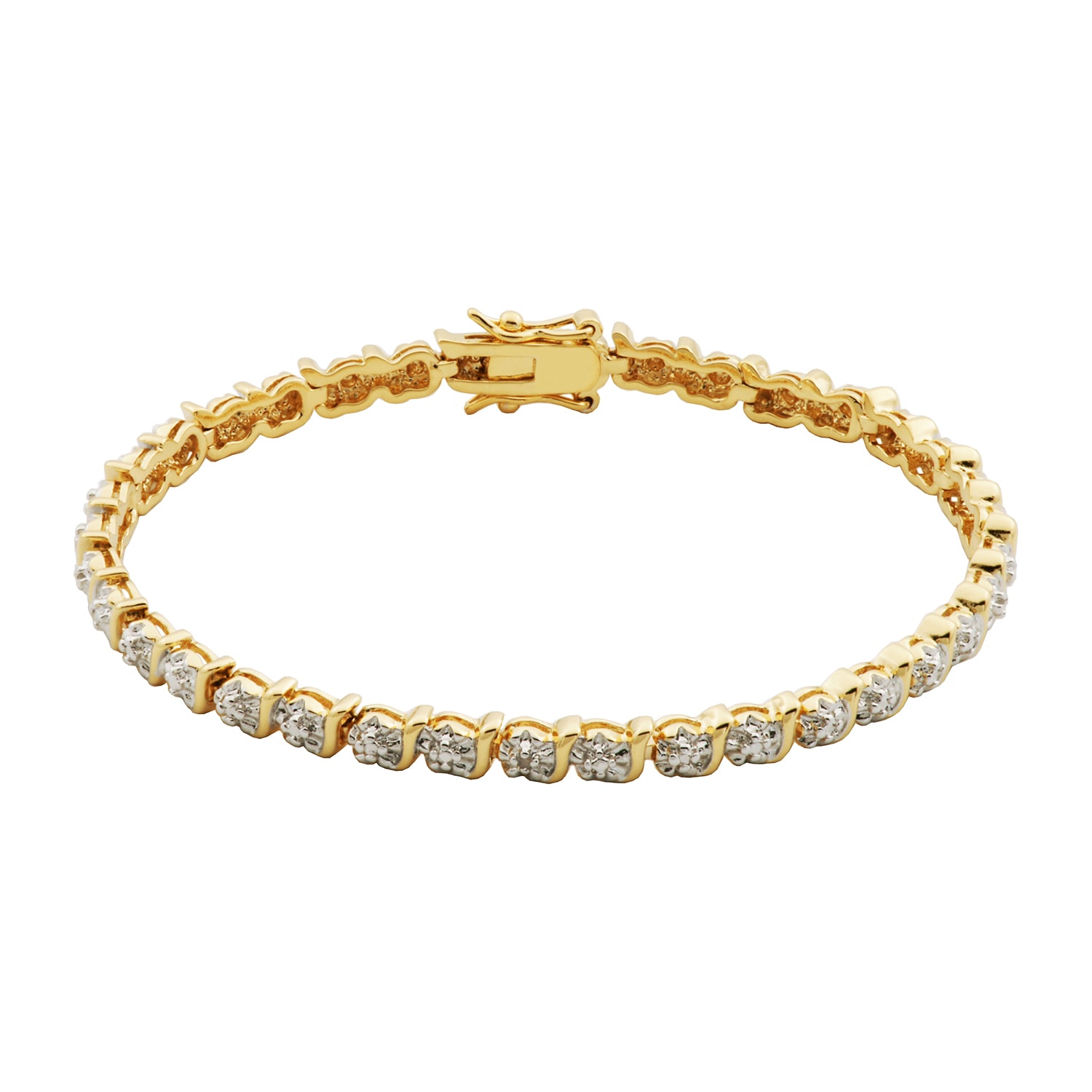 Sparkle Allure Silver Reflections Womens Natural White Diamond Accent 14K Gold Over Brass Round 7.25 Inch Tennis Bracelet