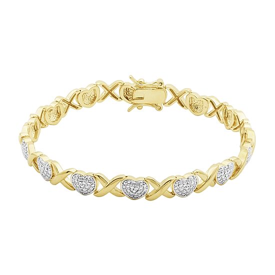 Womens Natural White Diamond Accent 14K Gold Over Brass Round 7.25 Inch Tennis Bracelet