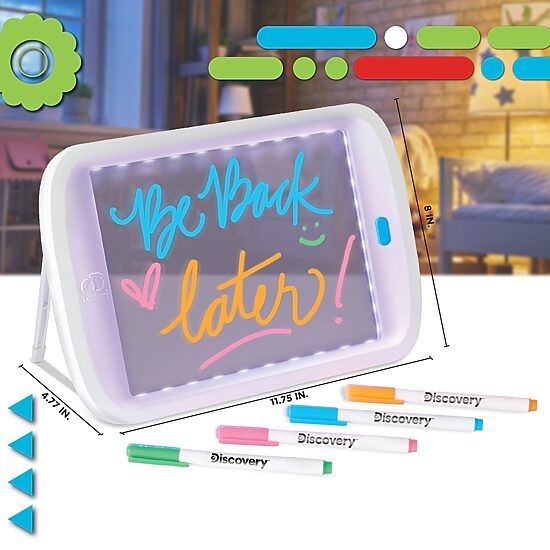Discovery Kids Neon LED Glow Drawing Board With 4 Fluorescent Markers, 5-piece, Age 6+