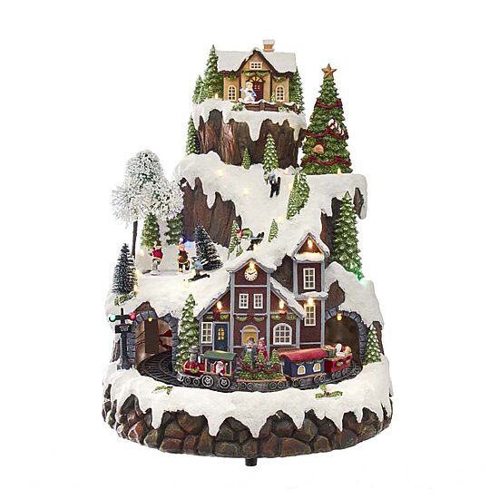 Kurt Adler 17-Inch Musical LED Village on Mountain Table Piece