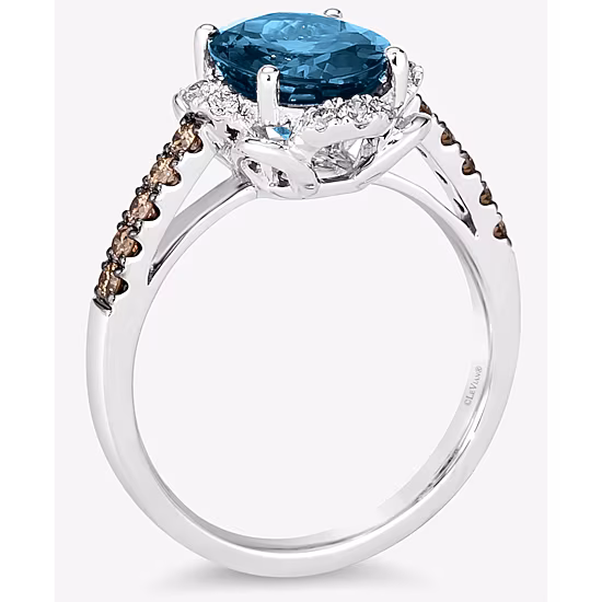 Le Vian® Grand Sample Sale™ Ring featuring 3 CT. Deep Sea Blue Topaz™ 1/5 CT. Nude Diamonds™ 1/5 CT. Chocolate Diamonds® set in 14K Vanilla Gold®