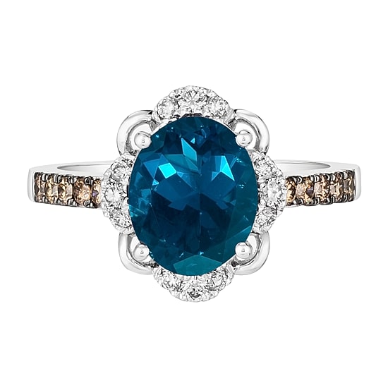 Le Vian® Grand Sample Sale™ Ring featuring 3 CT. Deep Sea Blue Topaz™ 1/5 CT. Nude Diamonds™ 1/5 CT. Chocolate Diamonds® set in 14K Vanilla Gold®