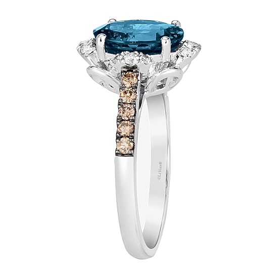 Le Vian® Grand Sample Sale™ Ring featuring 3 CT. Deep Sea Blue Topaz™ 1/5 CT. Nude Diamonds™ 1/5 CT. Chocolate Diamonds® set in 14K Vanilla Gold®