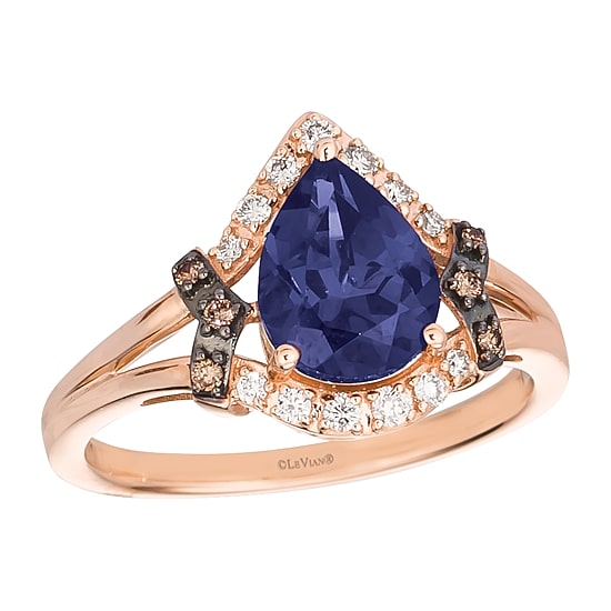 Le Vian® Grand Sample Sale™ Ring featuring 1 1/2 CT. Blueberry Tanzanite® 1/8 CT. Nude Diamonds™ 1/20 CT. Chocolate Diamonds® set in 14K Strawberry Gold®