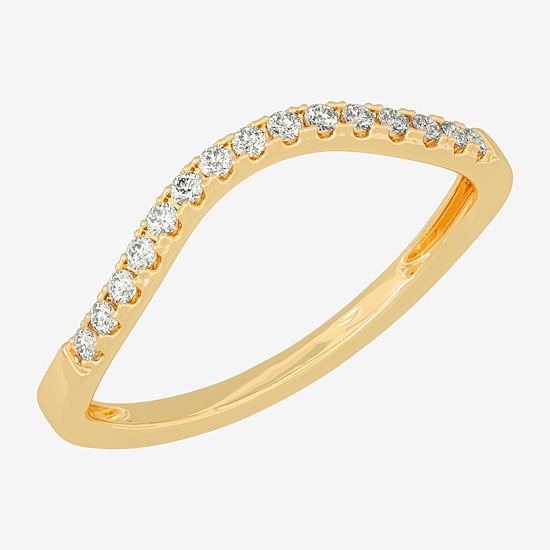 (H-I / Si1-Si2) Womens 2MM 1/8 CT. T.W. Lab Grown White Diamond 10K Gold Curved Wedding Band