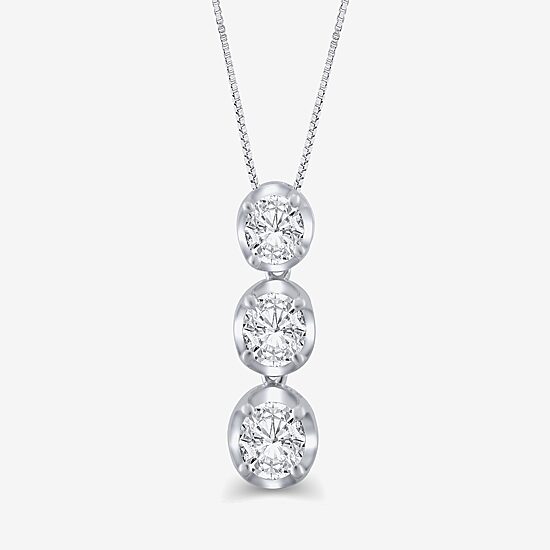 Linear 3-Stone (H-I / I1) Womens 1 CT. T.W. Lab Grown White Diamond 10K Gold Round 18 Inch Pendant Necklace