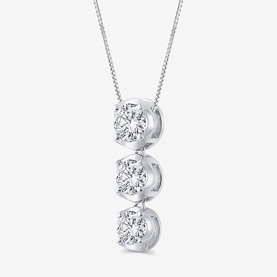 Linear 3-Stone (H-I / I1) Womens 1 CT. T.W. Lab Grown White Diamond 10K Gold Round 18 Inch Pendant Necklace
