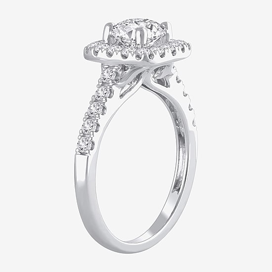(H-I / I1) Womens 2 CT. T.W. Lab Grown White Diamond 10K Gold Cushion Side Stone Halo Bridal Set