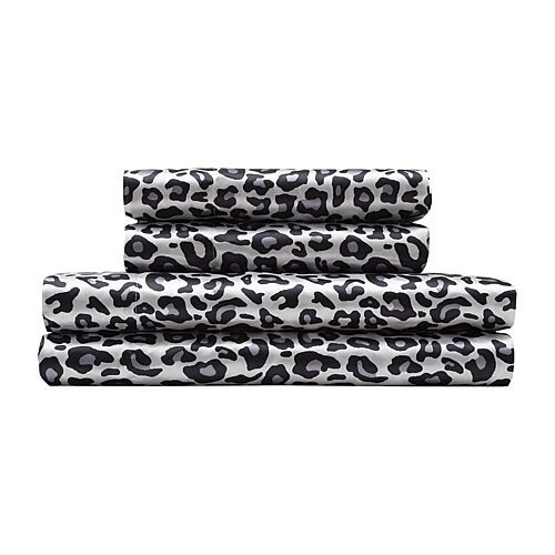 Beatrice Home Fashions Luxurious Leopard Satin 4-Pc. Sheet Set, Full - Snow Leopard