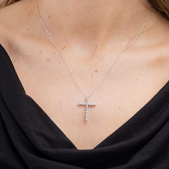 Floating Diamonds (F / Vs2) Womens 1 CT. T.W. Lab Grown White Diamond 14K Gold Cross 18 Inch Pendant Necklace