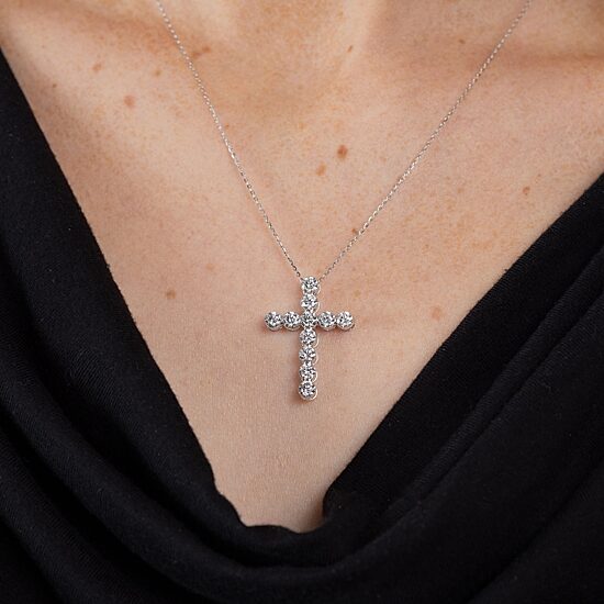 Floating Diamonds (F / Vs2) Womens 2 CT. T.W. Lab Grown White Diamond 14K Gold Cross 18 Inch Pendant Necklace