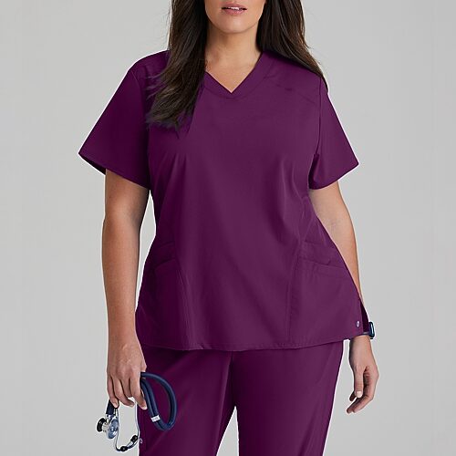 Barco One 5106 Pulse 5-Pocket Womens Plus Tall V Neck Short Sleeve Tag Free Stretch Fabric Moisture Wicking Scrub Top, 4x-large, Red