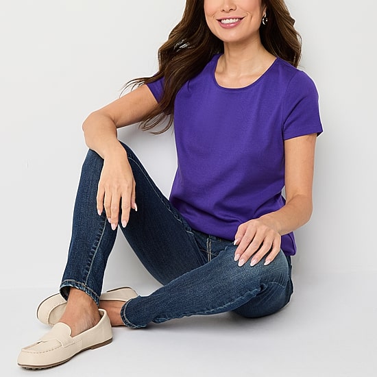 St. John's Bay Womens Crew Neck Short Sleeve T-Shirt