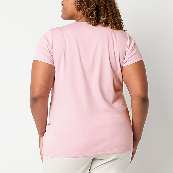 St. John's Bay Womens Plus Crew Neck Short Sleeve T-Shirt