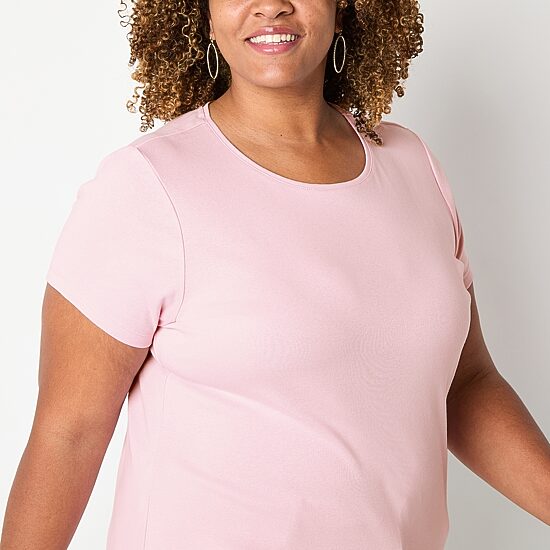 St. John's Bay Womens Plus Crew Neck Short Sleeve T-Shirt