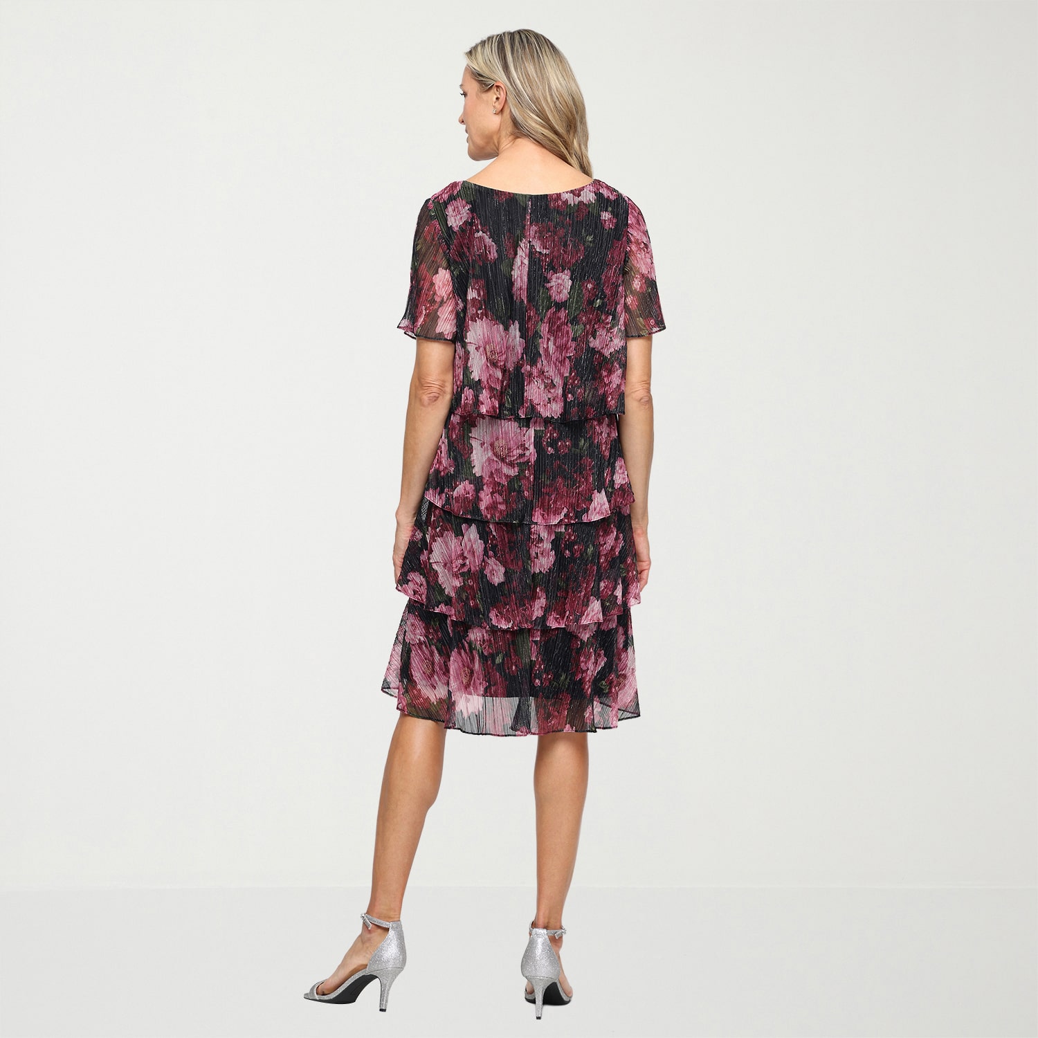 S. L. Fashions Womens V Neck Short Sleeve Floral Shift Dress