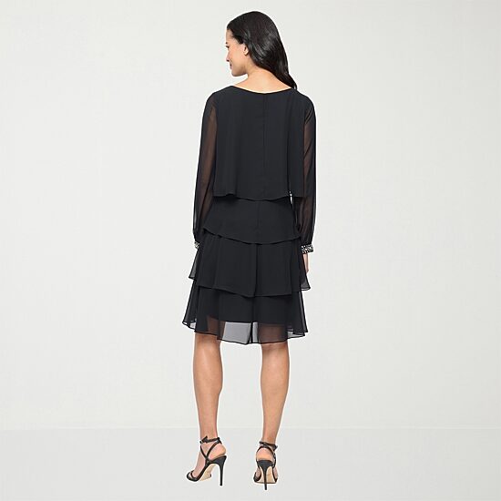 S. L. Fashions Womens Round Neck Long Sleeve Shift Dress
