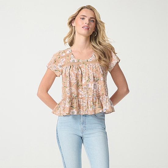 JS Jessica Simpson Womens Scoop Neck Short Sleeve Blouse