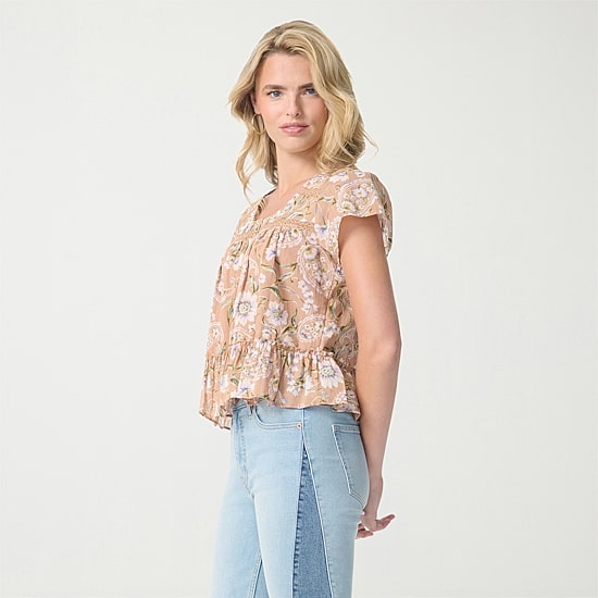 JS Jessica Simpson Womens Scoop Neck Short Sleeve Blouse