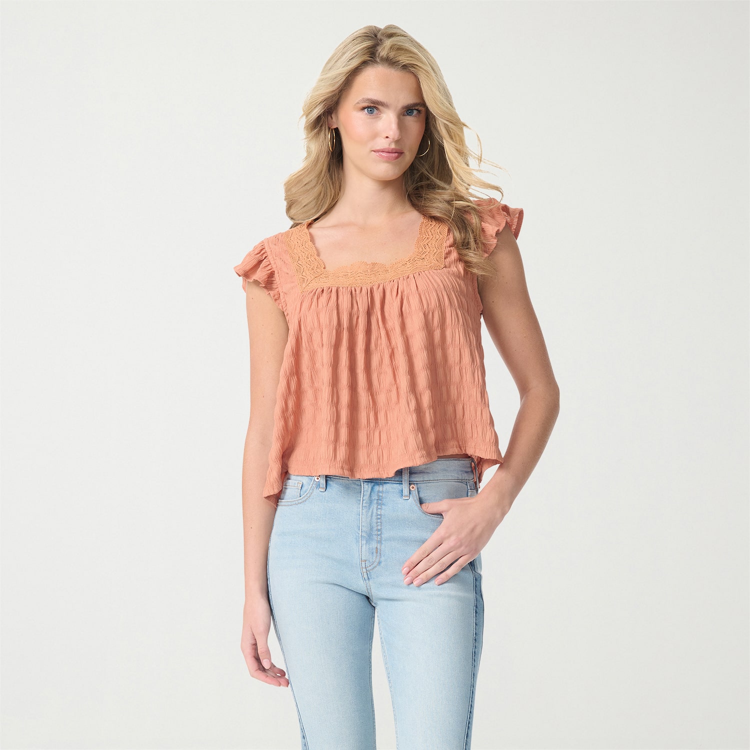 JS Jessica Simpson Womens Square Neck Short Sleeve Blouse