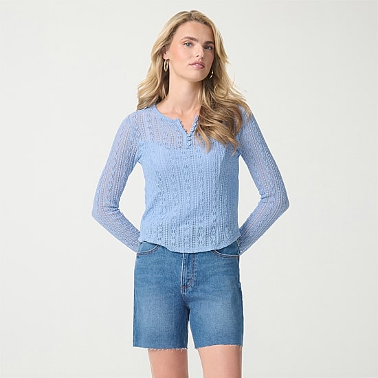 JS Jessica Simpson Womens Split Crew Neck Long Sleeve Blouse
