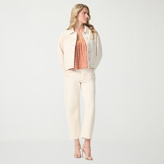JS Jessica Simpson Womens Denim Embroidered Lightweight Jacket