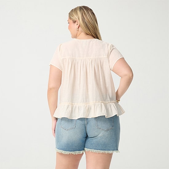 JS Jessica Simpson Womens Plus Scoop Neck Short Sleeve Blouse