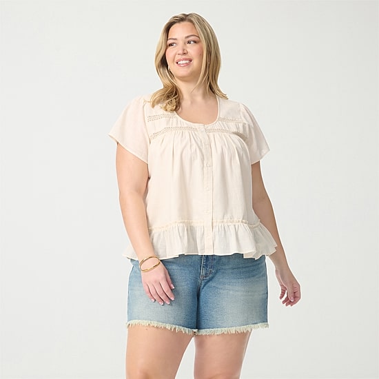 JS Jessica Simpson Womens Plus Scoop Neck Short Sleeve Blouse
