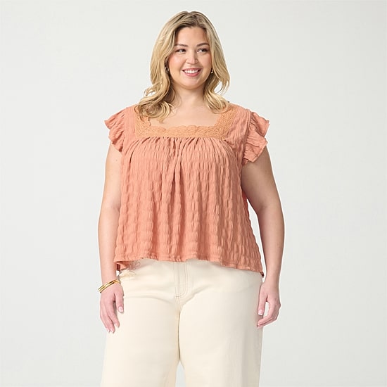 JS Jessica Simpson Womens Plus Square Neck Short Sleeve Blouse
