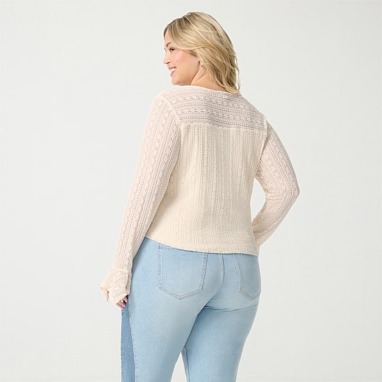 JS Jessica Simpson Womens Plus Split Crew Neck Long Sleeve Blouse