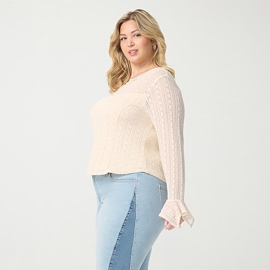 JS Jessica Simpson Womens Plus Split Crew Neck Long Sleeve Blouse