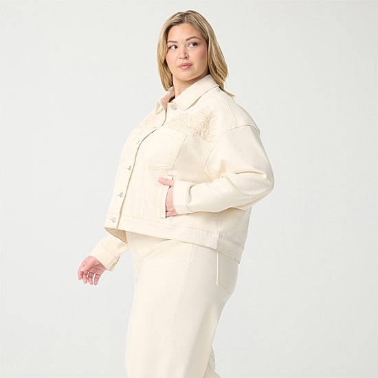 JS Jessica Simpson Womens Plus Denim Embroidered Lightweight Jacket